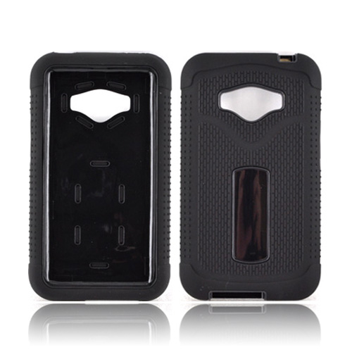 LG Optimus Elite Textured Silicone Over Hard Case - Black