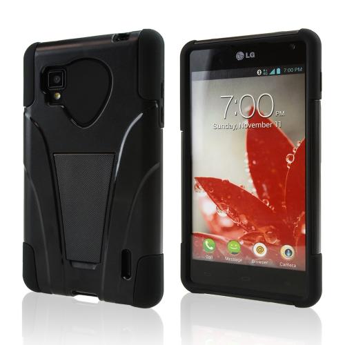 Black Silicone Over Hard Case w/ Stand for LG Optimus G (Sprint)