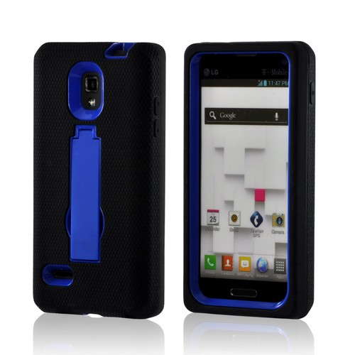 Black on Blue Silicone Over Hard Case w/ Stand for LG Optimus L9