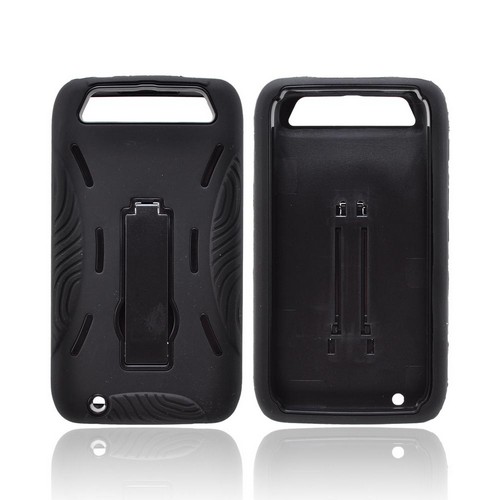 Motorola Atrix HD Silicone Over Hard Case w/ Stand - Black
