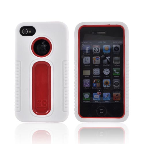 Apple iPhone 4/4S Silicone Over Hard Case - White/ Red
