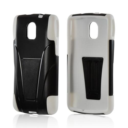 Black Hard Cover on White Silicone Case w/ Kickstand for Pantech Discover