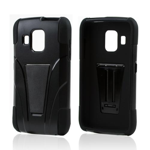 Black Hard Case Over Black Silicone w/ Kickstand for Pantech Perception