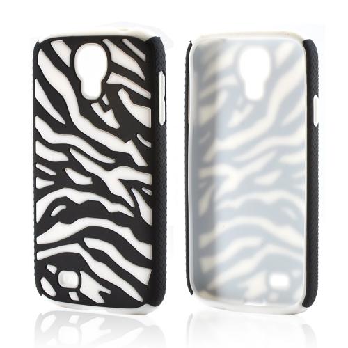 Black Zebra Hard Shell on White Silicone Case for Samsung Galaxy S4