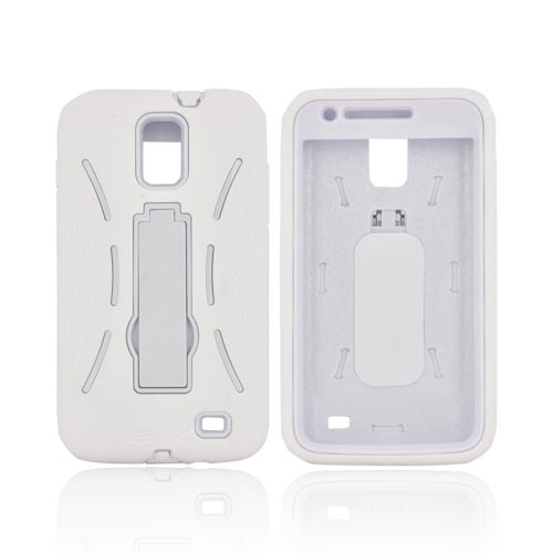 Samsung Galaxy S2 Skyrocket Silicone Over Hard Case w/ Stand - White