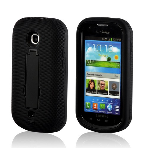 Black Silicone Over Hard Case w/ Kickstand for Samsung Galaxy Stellar