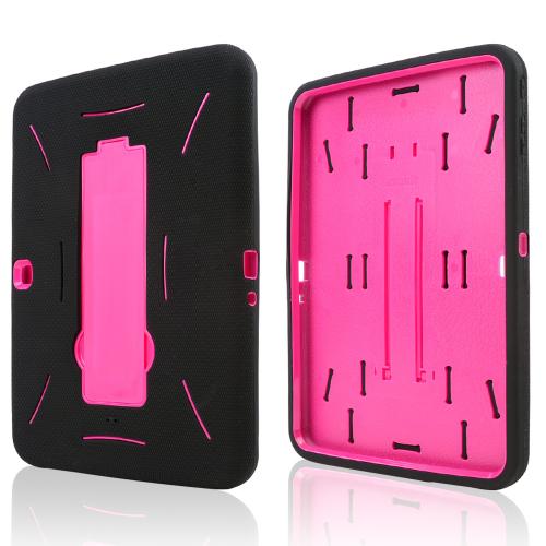 Black Silicone Over Hot Pink Hard Case w/ Kickstand for Samsung Galaxy Tab 3 10.1