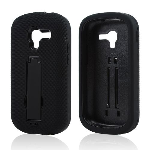 Black Silicone on Black Hard Shell w/ Kickstand for Samsung Galaxy Exhibit