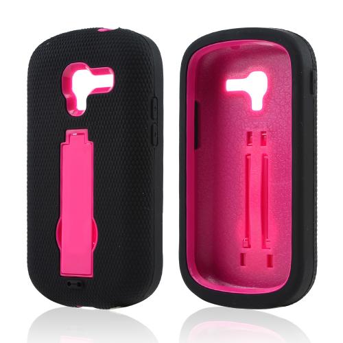 Black Silicone on Hot Pink Hard Shell w/ Kickstand for Samsung Galaxy Exhibit
