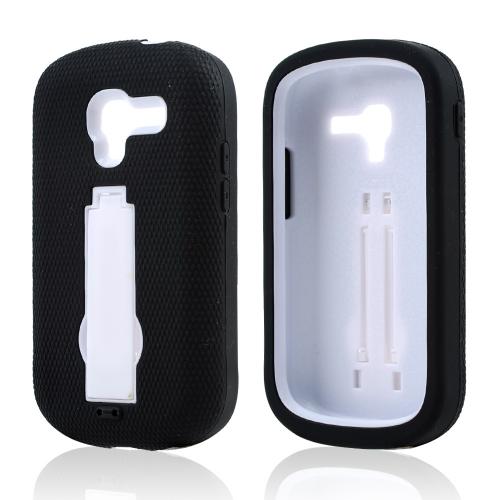 Black Silicone on White Hard Shell w/ Kickstand for Samsung Galaxy Exhibit