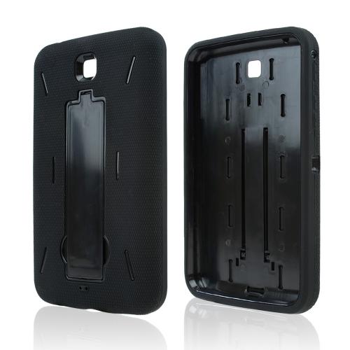Black Silicone Over Black Hard Case w/ Kickstand for Samsung Galaxy Tab 3 7.0