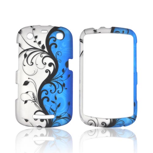 Blackberry Curve 9360 Rubberized Hard Case - Black Vines on Blue/ Silver