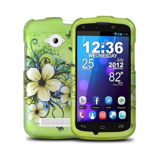 White Hawaiian Flowers on Green Rubberized Hard Plastic Case for Blu Tank 4.5 White Hawaiian Flowers on Green Rubberized Hard Plastic Case for Blu Tank 4.5