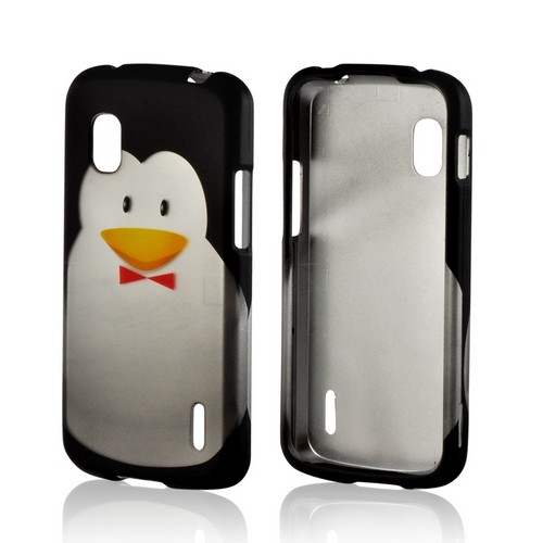 Black/ Silver Penguin w/ Bow Tie Rubberized Hard Case for Google Nexus 4