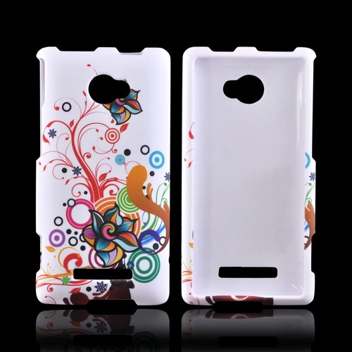 HTC 8X Rubberized Hard Case - Rainbow Autumn Flowers on White