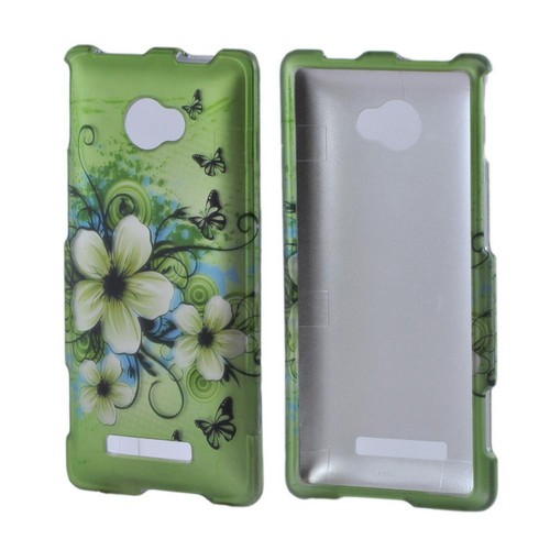 HTC 8X Rubberized Hard Case - White Hawaiian Flowers on Green