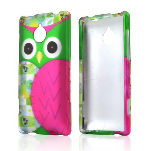 Hot Pink/ Green Owl Rubberized Hard Case for HTC 8XT