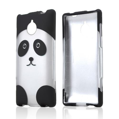 Silver/ Black Panda Bear Rubberized Hard Case for HTC 8XT