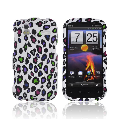 HTC Amaze 4G Rubberized Hard Case - Colorful Leopard on White