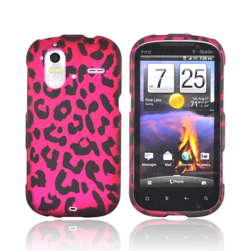 HTC Amaze 4G Rubberized Hard Case - Hot Pink/ Black Leopard