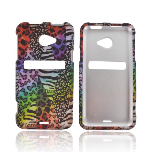 HTC EVO 4G LTE Rubberized Hard Case - Rainbow Animal Print