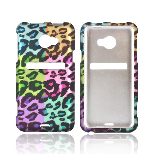 HTC EVO 4G LTE Rubberized Hard Case - Multi-Colored Artsy Leopard