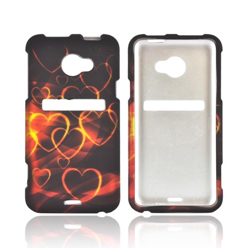 HTC EVO 4G LTE Rubberized Hard Case - Pink/ Gold Hearts on Espresso Brown