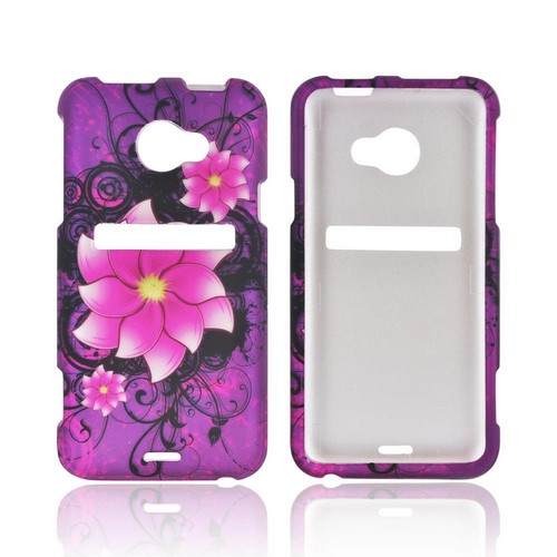 HTC EVO 4G LTE Rubberized Hard Case - Pink Divine Flower on Purple
