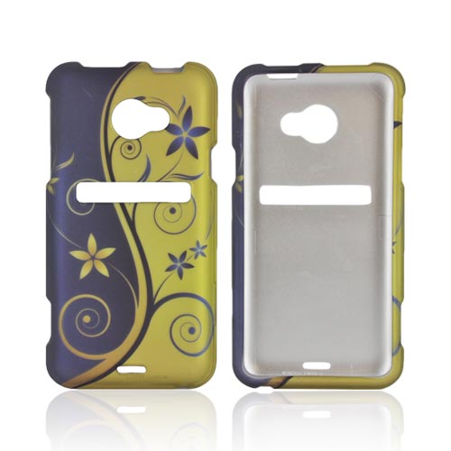 HTC EVO 4G LTE Rubberized Hard Case - Purple/ Gold Royal Swirl & Flowers