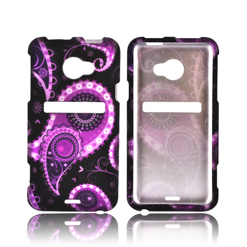 HTC EVO 4G LTE Rubberized Hard Case - Purple/ Black Paisley