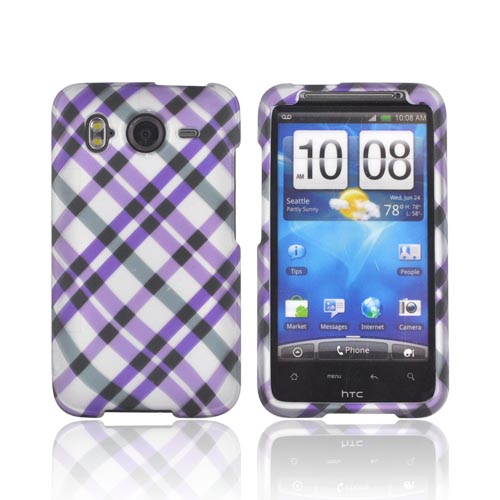 HTC Inspire 4G Rubberized Hard Case - Purple/ Gray Plaid on Silver