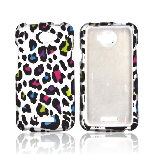 HTC One X Rubberized Hard Case - Colorful Leopard on Silver