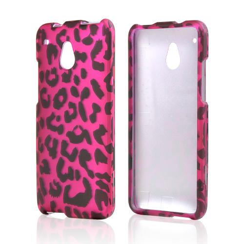 Black Leopard on Hot Pink Rubberized Hard Case for HTC One Mini