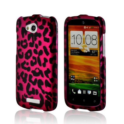 Hot Pink/ Black Leopard Rubberized Hard Case for HTC One VX