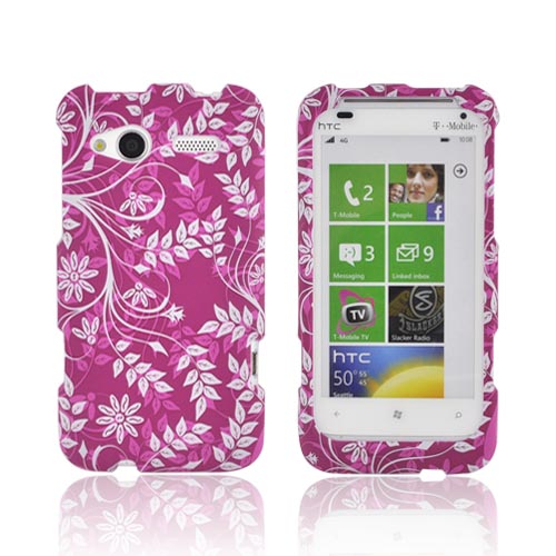 HTC Radar 4G Rubberized Hard Case - White Vines on Magenta