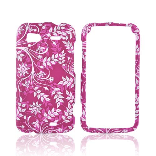 HTC Sensation 4G Rubberized Hard Case - White Leaves & Vines on Pink