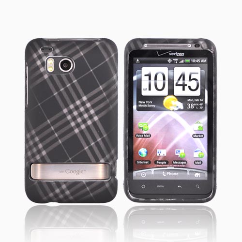 HTC Thunderbolt Rubberized Hard Case - Checkered Gray Diamonds on Black