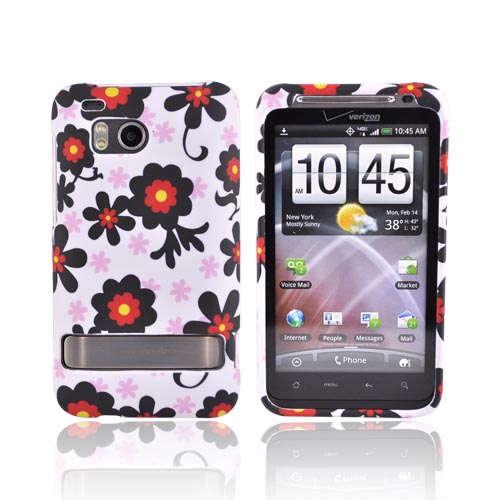 HTC Thunderbolt Rubberized Hard Case - Black Flowers on White