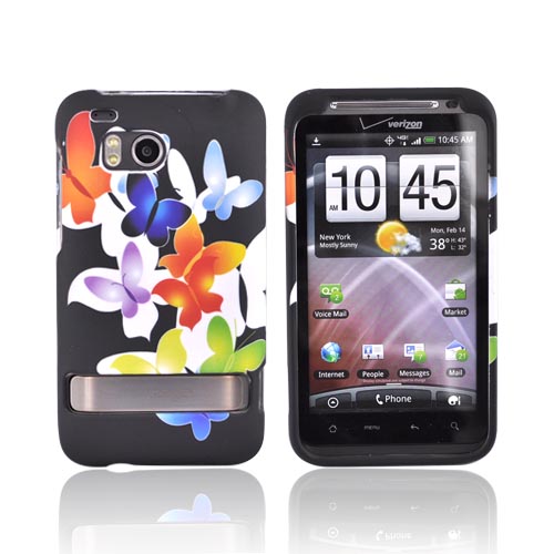 HTC Thunderbolt Rubberized Hard Case - Colorful Butterflies on Black