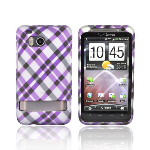 HTC Thunderbolt Rubberized Hard Case - Checkered Pattern of Purple, Silver, Black