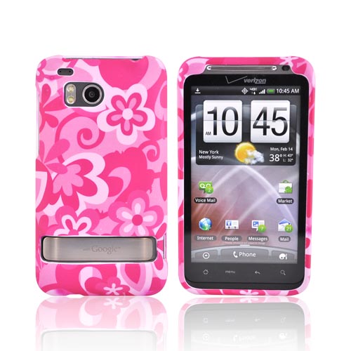 HTC Thunderbolt Rubberized Hard Case - Hot Pink Flowers
