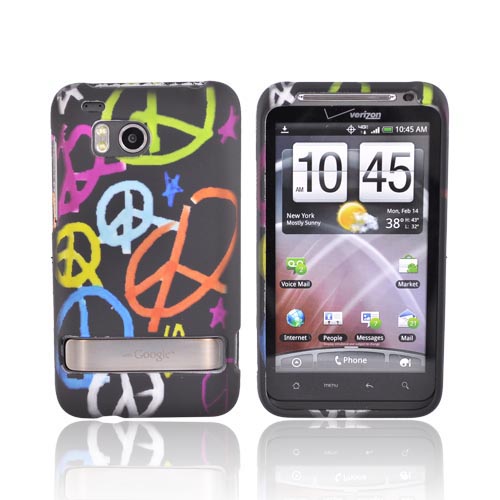 HTC Thunderbolt Rubberized Hard Case - Colorful Peace Signs on Black