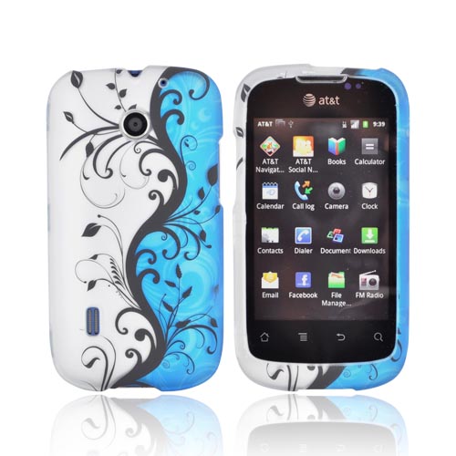 AT&T Fusion U8652 Rubberized Hard Case - Black Vines on Blue/ Silver