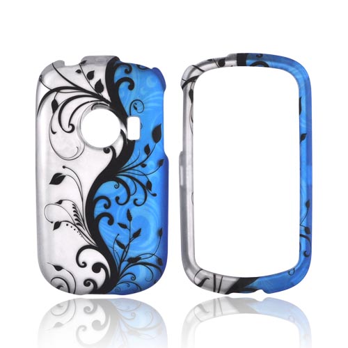 Huawei M835 Rubberized Hard Case - Black Vines on Blue/ Silver