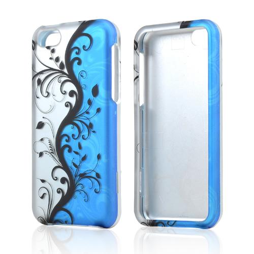 Black Vines on Silver/ Blue Rubberized Hard Case for Apple iPhone 5C