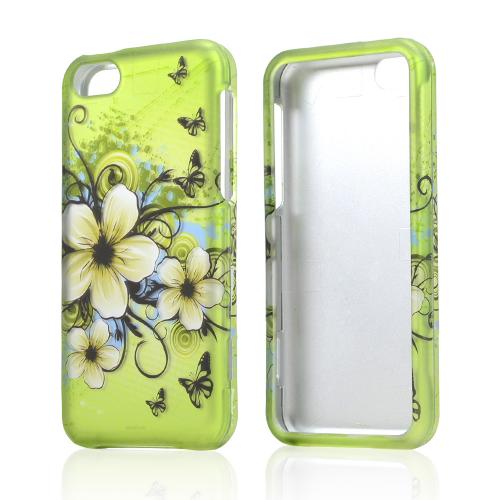 White Hawaiian Flowers on Green Rubberized Hard Case for Apple iPhone 5C