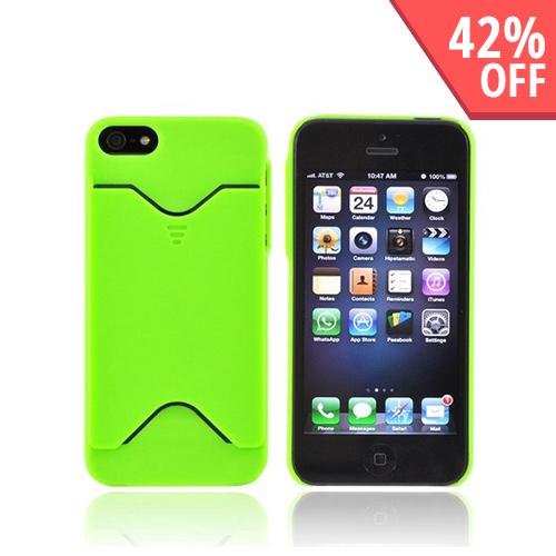 Apple iPhone 5/5S Rubberized Back Cover w/ ID Slot - Neon Green