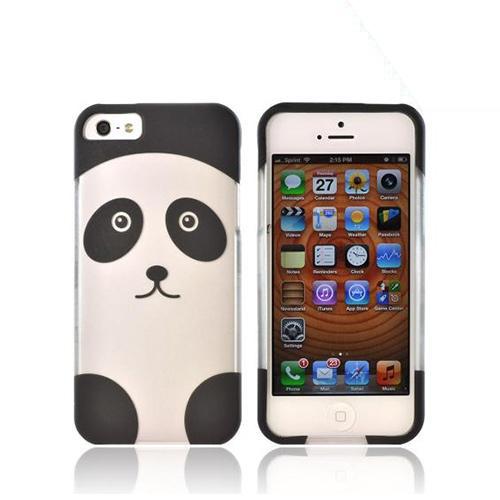 Apple iPhone 5/5S Rubberized Hard Case - Silver/ Black Panda