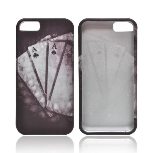 Apple iPhone 5/5S Rubberized Hard Case - Black/ White Aces w/ Laurel Leaf Imprint