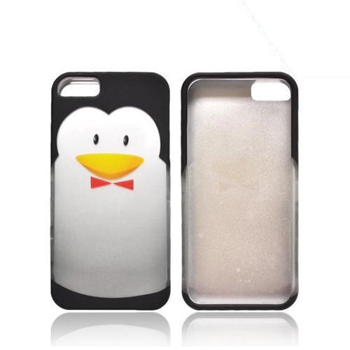 Apple iPhone 5/5S Rubberized Hard Case - Black/ Silver Penguin w/ Bow Tie